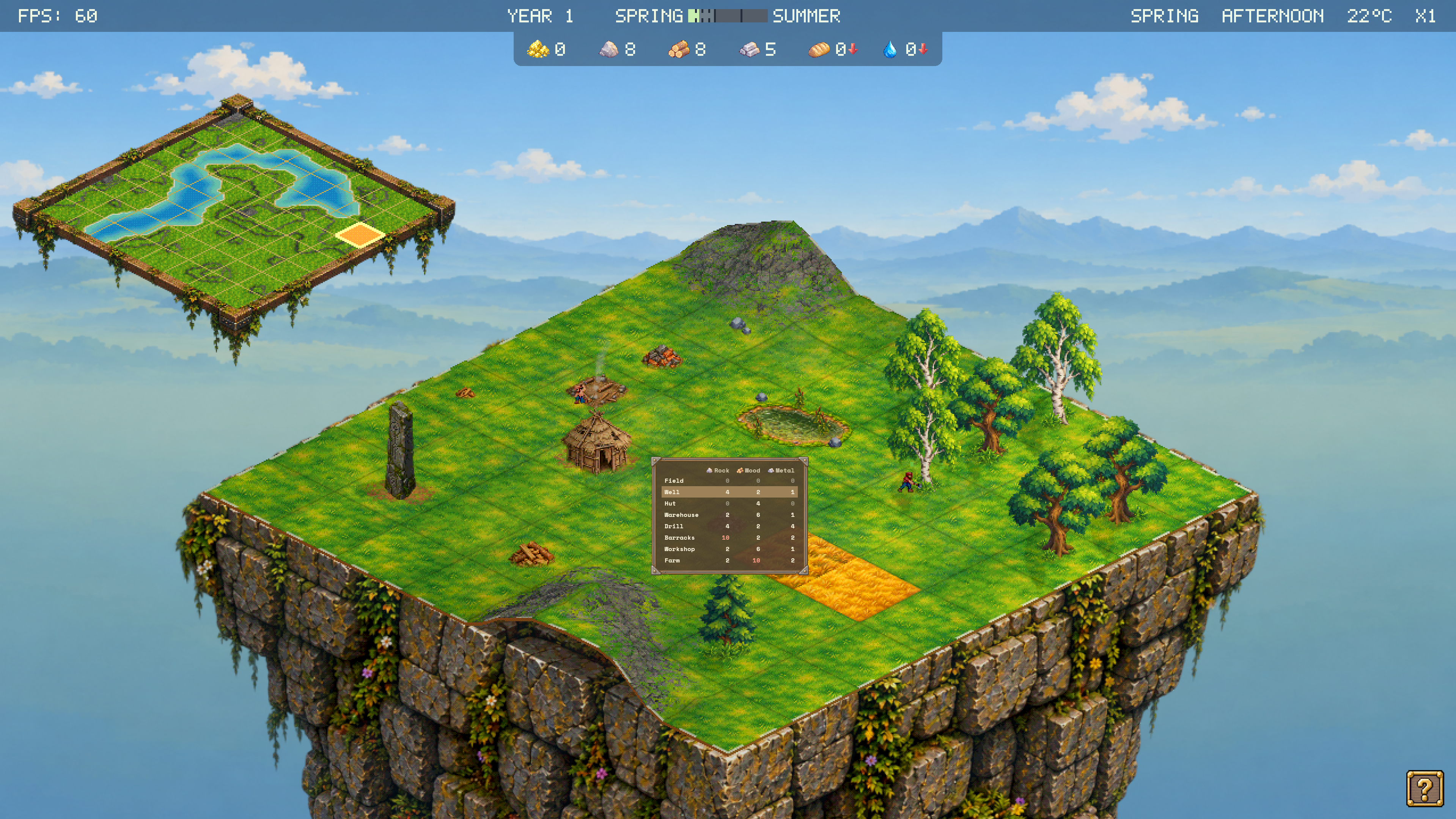 A settlement expanding with a field and the building menu open