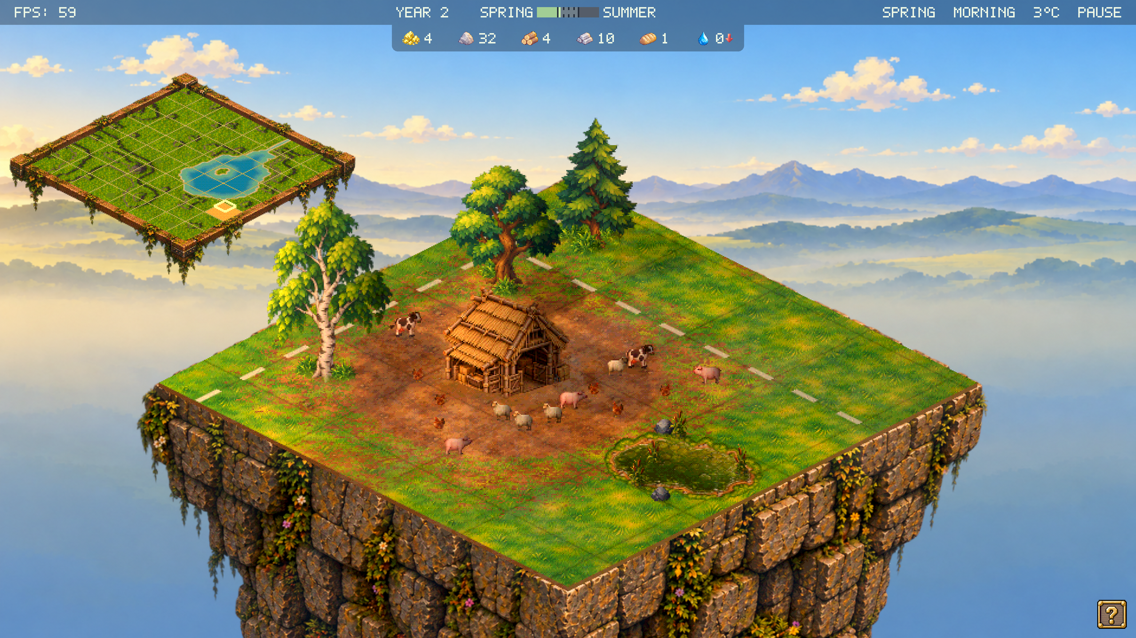 A working farm surrounded by cattle, pigs, sheep, and chickens