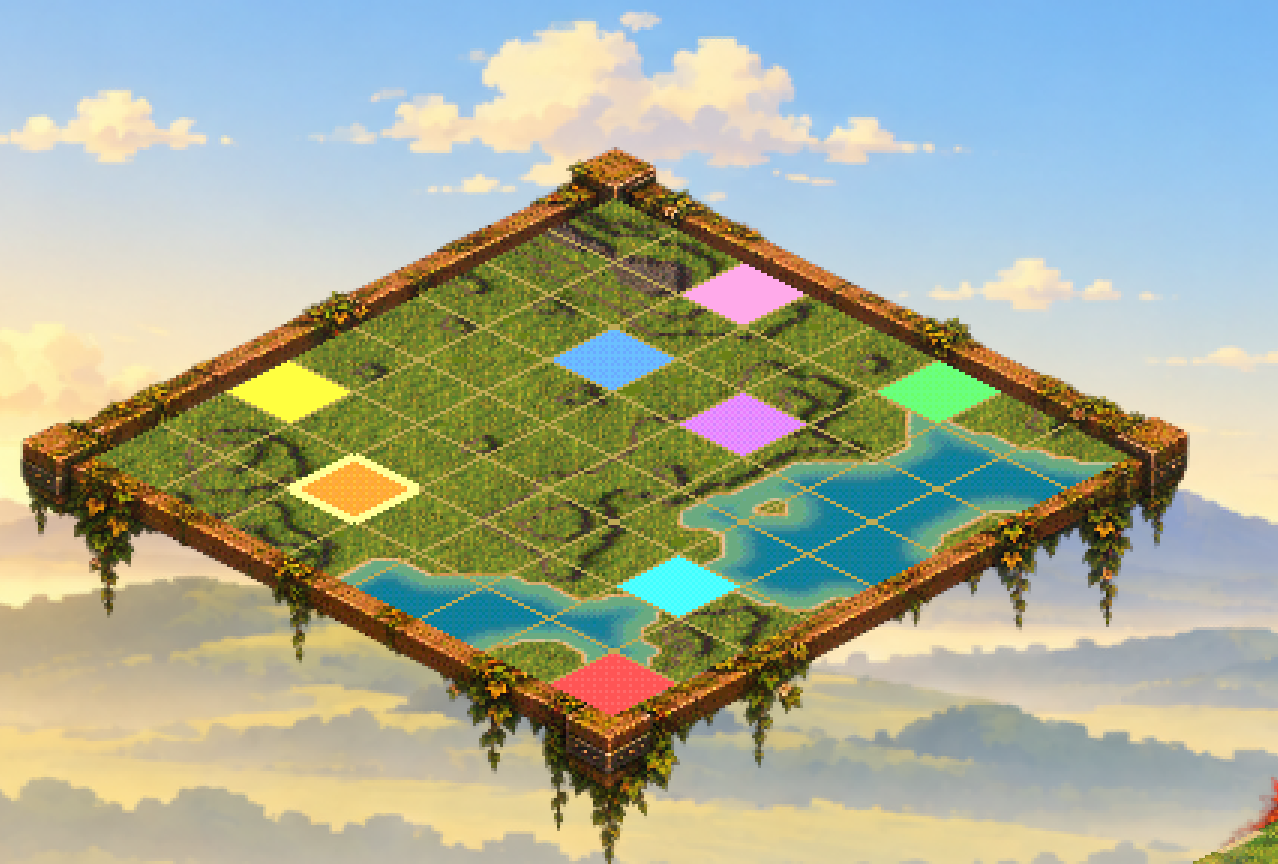 World map showing eight colored player starting positions