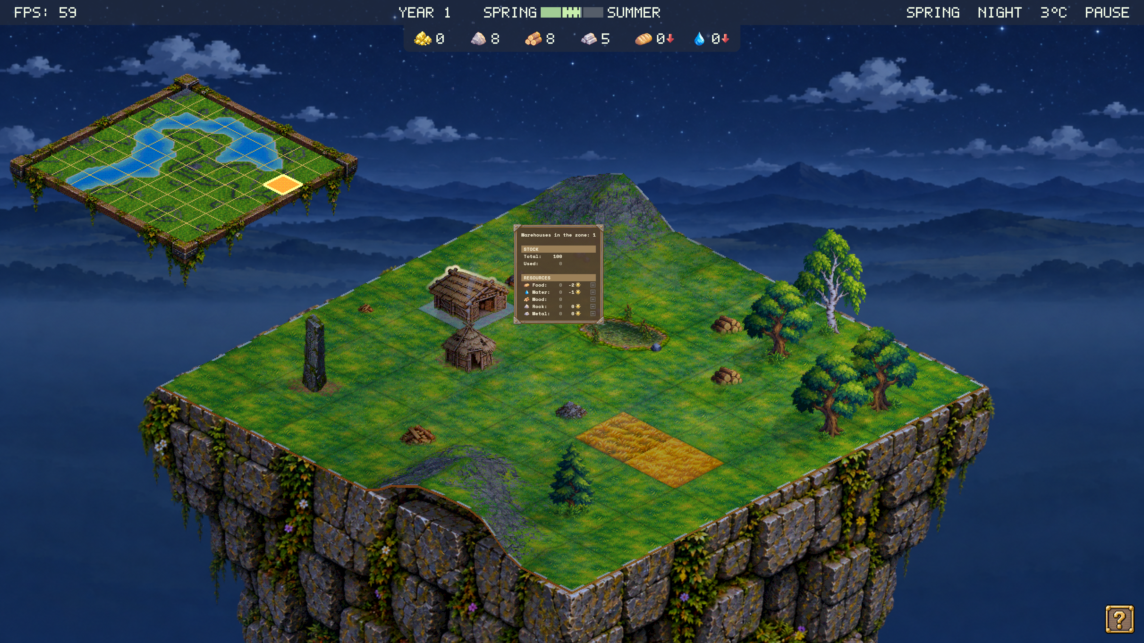 A warehouse and village under a starry spring night