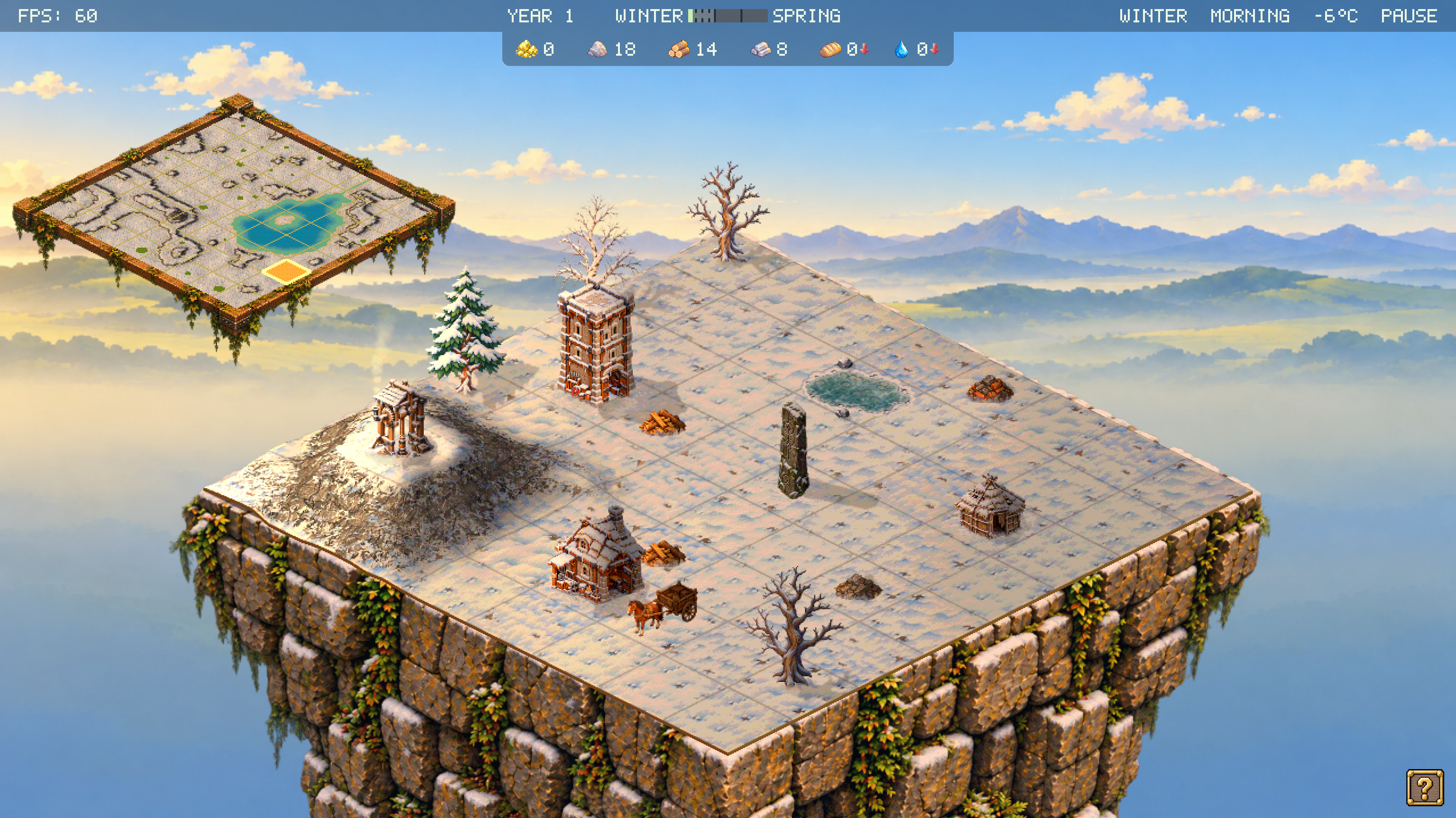 The same settlement covered in snow during winter